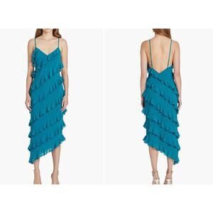 $268 Amanda Uprichard Belladonna Ruffle Midi Cocktail Dress Size S New